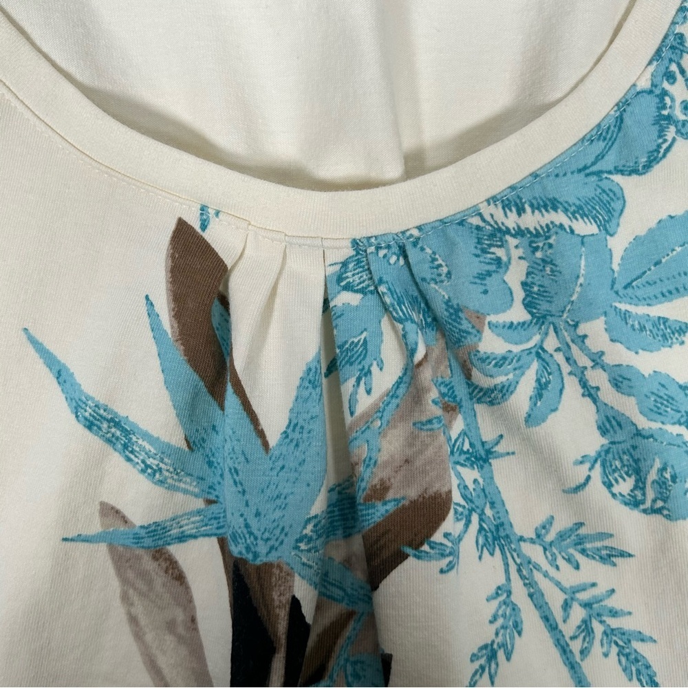 Talbots Blue Fitted Cap Sleeve Tee with Bamboo Floral Print - Picture 5 of 10